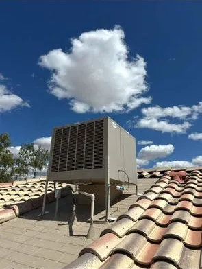 Rooftop swamp cooler ready for repair